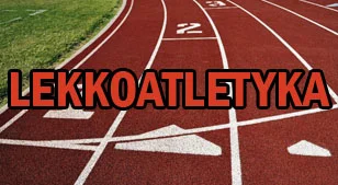 w tle widok na bieżnię tartanową z przodu widoczny napis lekkoatletyka